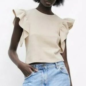 Zara Beige Soft Ruffle Top